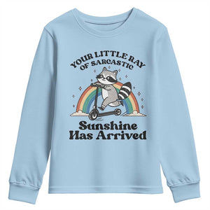 Funny Raccoon Rainbow Youth Sweatshirt Your Little Ray Of Sarcastic Sunshine Has Arrived TS14 Light Blue Print Your Wear