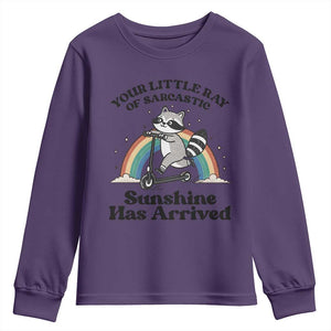 Funny Raccoon Rainbow Youth Sweatshirt Your Little Ray Of Sarcastic Sunshine Has Arrived TS14 Purple Print Your Wear