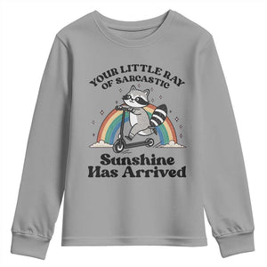 Funny Raccoon Rainbow Youth Sweatshirt Your Little Ray Of Sarcastic Sunshine Has Arrived TS14 Sport Gray Print Your Wear