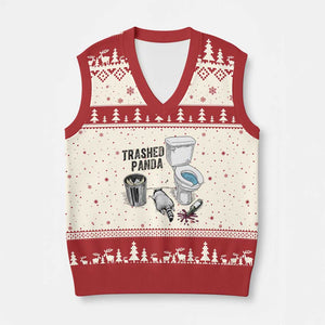 Trashed Panda V-Neck Knit Sweater Vest Funny Drunk Racoon Meme TS14 Beige Red Print Your Wear