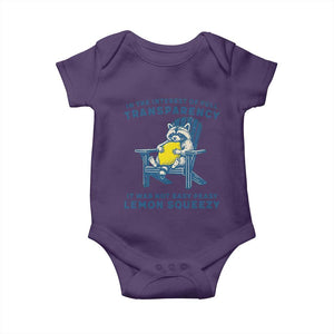 Funny Raccoon Baby Onesie In The Interest Of Full Transparency It Was Not Easy Peasy Lemon Squeezy TS14 Purple Print Your Wear