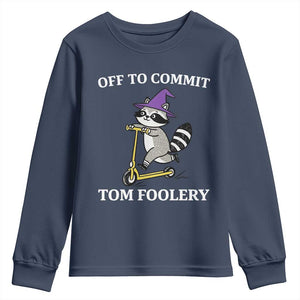Funny Raccoon Scooter Meme Youth Sweatshirt Off To Commit Tom Foolery TS14 Navy Print Your Wear