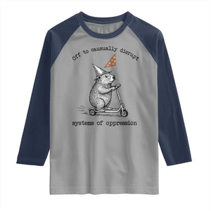 Funny Groundhog Scooter Meme Raglan Shirt Off To Causually Disrupt System Of Oppression TS14 Sport Gray Navy Print Your Wear