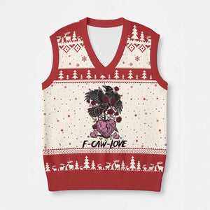F Caw Love V-Neck Knit Sweater Vest Funny Anti Valentines Day Gothic Bird Meme TS14 Beige Red Print Your Wear