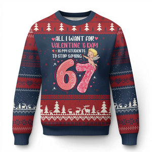 67 Valetines Meme Ugly Christmas Sweater Funny Teacher Sayings Six Seven TS14 Navy Red Print Your Wear