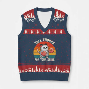 Tall Enough For Your Shins V-Neck Knit Sweater Vest Funny Possum Meme TS14 Navy Red Print Your Wear
