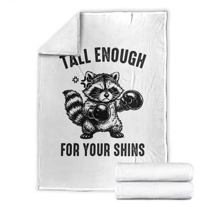 Tall Enough For Your Shins Throw Blanket Funny Raccoon Boxing Meme TS14 White Print Your Wear
