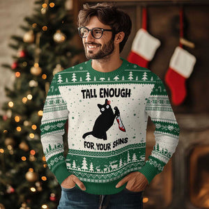 Tall Enough For Your Shins Ugly Christmas Sweater Funny Cat Sarcastic Meme TS14 Beige Green Print Your Wear