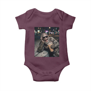 Bigfoot Drinking Iced Coffee Baby Onesie Funny Sasquatch Streetwear TS14 Maroon Print Your Wear