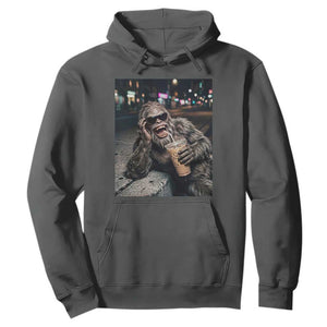 Bigfoot Drinking Iced Coffee Hoodie Funny Sasquatch Streetwear TS14 Dark Heather Print Your Wear