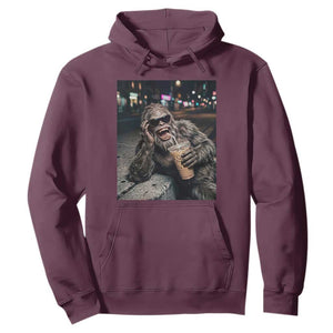 Bigfoot Drinking Iced Coffee Hoodie Funny Sasquatch Streetwear TS14 Maroon Print Your Wear