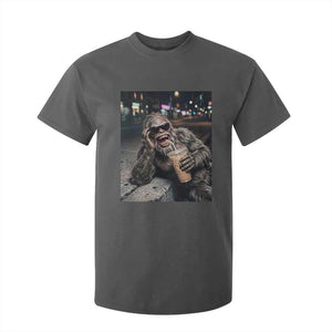Bigfoot Drinking Iced Coffee T Shirt For Kid Funny Sasquatch Streetwear TS14 Dark Heather Print Your Wear