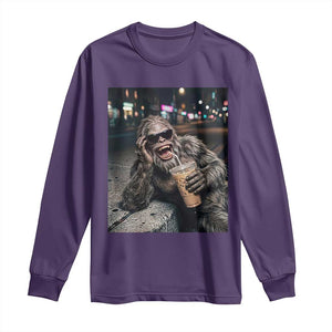 Bigfoot Drinking Iced Coffee Long Sleeve Shirt Funny Sasquatch Streetwear TS14 Purple Print Your Wear