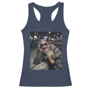 Bigfoot Drinking Iced Coffee Racerback Tank Top Funny Sasquatch Streetwear TS14 Navy Print Your Wear