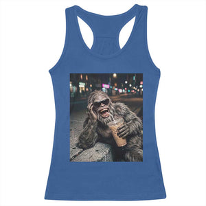 Bigfoot Drinking Iced Coffee Racerback Tank Top Funny Sasquatch Streetwear TS14 Royal Blue Print Your Wear