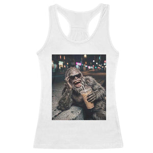 Bigfoot Drinking Iced Coffee Racerback Tank Top Funny Sasquatch Streetwear TS14 White Print Your Wear