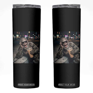 Bigfoot Drinking Iced Coffee Skinny Tumbler Funny Sasquatch Streetwear TS14 Black Print Your Wear