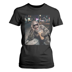 Bigfoot Drinking Iced Coffee T Shirt For Women Funny Sasquatch Streetwear TS14 Black Print Your Wear