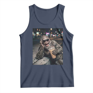 Bigfoot Drinking Iced Coffee Tank Top Funny Sasquatch Streetwear TS14 Navy Print Your Wear