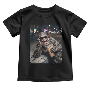 Bigfoot Drinking Iced Coffee Toddler T Shirt Funny Sasquatch Streetwear TS14 Black Print Your Wear
