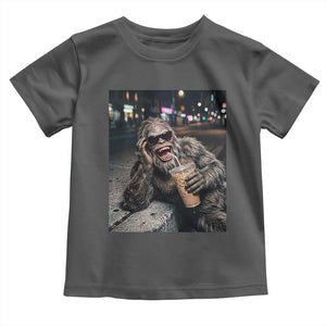 Bigfoot Drinking Iced Coffee Toddler T Shirt Funny Sasquatch Streetwear TS14 Dark Heather Print Your Wear