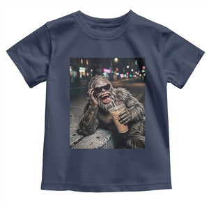 Bigfoot Drinking Iced Coffee Toddler T Shirt Funny Sasquatch Streetwear TS14 Navy Print Your Wear