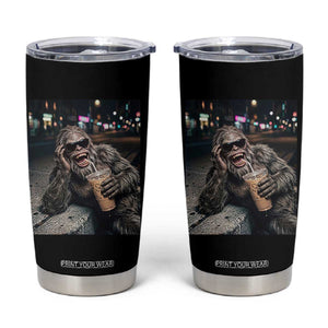 Bigfoot Drinking Iced Coffee Tumbler Cup Funny Sasquatch Streetwear TS14 Black Print Your Wear