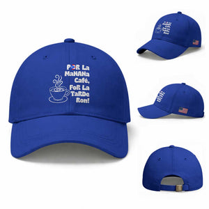 Por La Mañana Cafe Baseball Cap Puerto Rican Music Lover Coffee Fan TS14 Baseball Cap Universal Fit Royal Blue Print Your Wear