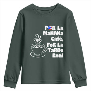 Por La Mañana Cafe Youth Sweatshirt Puerto Rican Music Lover Coffee Fan TS14 Dark Forest Green Print Your Wear
