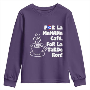 Por La Mañana Cafe Youth Sweatshirt Puerto Rican Music Lover Coffee Fan TS14 Purple Print Your Wear