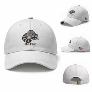 Diva Down Baseball Cap Funny Raccoon Relaxed TS14 Baseball Cap Universal Fit White Print Your Wear