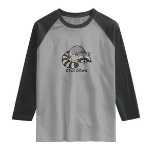 Diva Down Raglan Shirt Funny Raccoon Relaxed TS14 Sport Gray Black Print Your Wear