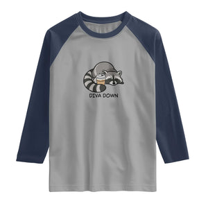 Diva Down Raglan Shirt Funny Raccoon Relaxed TS14 Sport Gray Navy Print Your Wear