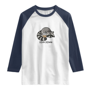 Diva Down Raglan Shirt Funny Raccoon Relaxed TS14 White Navy Print Your Wear