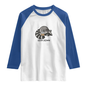 Diva Down Raglan Shirt Funny Raccoon Relaxed TS14 White Royal Print Your Wear