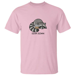 Diva Down T Shirt Funny Raccoon Relaxed TS14 Light Pink Print Your Wear