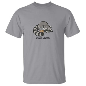 Diva Down T Shirt Funny Raccoon Relaxed TS14 Sport Gray Print Your Wear