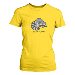 Diva Down T Shirt For Women Funny Raccoon Relaxed TS14 Daisy Print Your Wear
