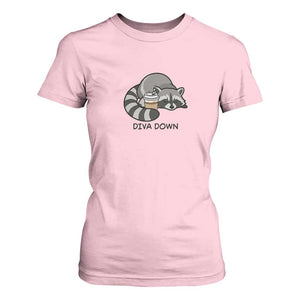 Diva Down T Shirt For Women Funny Raccoon Relaxed TS14 Light Pink Print Your Wear