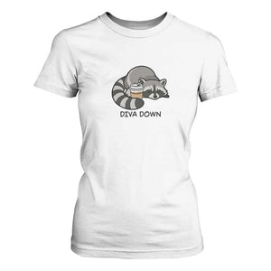 Diva Down T Shirt For Women Funny Raccoon Relaxed TS14 White Print Your Wear