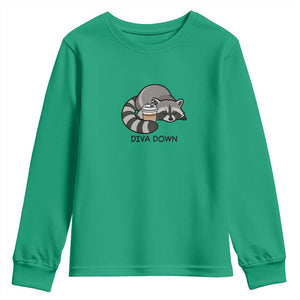 Diva Down Youth Sweatshirt Funny Raccoon Relaxed TS14 Irish Green Print Your Wear