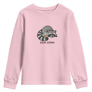 Diva Down Youth Sweatshirt Funny Raccoon Relaxed TS14 Light Pink Print Your Wear