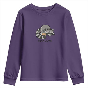 Diva Down Youth Sweatshirt Funny Raccoon Relaxed TS14 Purple Print Your Wear