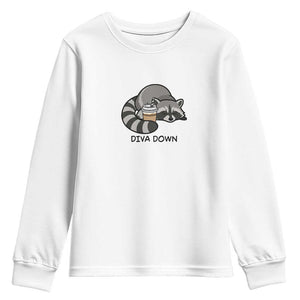 Diva Down Youth Sweatshirt Funny Raccoon Relaxed TS14 White Print Your Wear