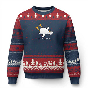 Diva Down Silly Goose Ugly Christmas Sweater Funny Sarcastic Animal Meme TS14 Navy Red Print Your Wear