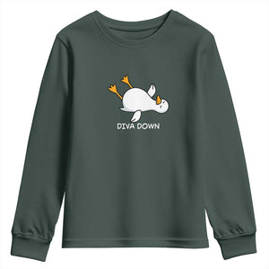 Diva Down Silly Goose Youth Sweatshirt Funny Sarcastic Animal Meme TS14 Dark Forest Green Print Your Wear