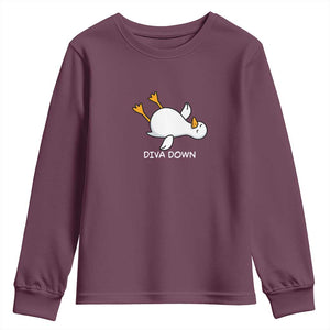 Diva Down Silly Goose Youth Sweatshirt Funny Sarcastic Animal Meme TS14 Maroon Print Your Wear