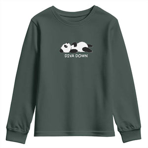 Diva Down Youth Sweatshirt Funny Lazy Panda Meme TS14 Dark Forest Green Print Your Wear