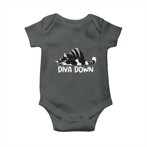 Diva Down Baby Onesie Funny Sarcastic Cat Meme TS14 Dark Heather Print Your Wear