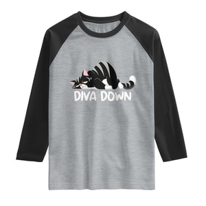 Diva Down Raglan Shirt Funny Sarcastic Cat Meme TS14 Heather Gray Black Print Your Wear